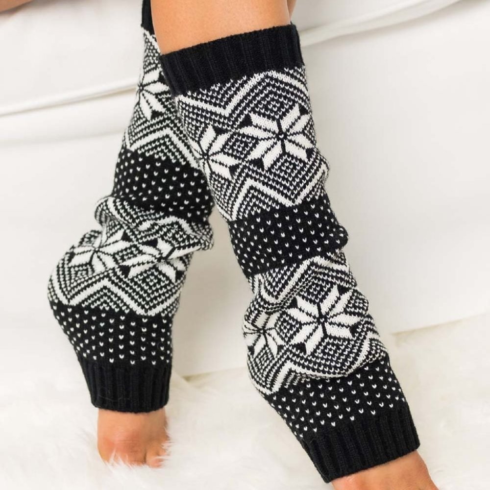 Lot of 2 Women's Aili's Corner Alpine Snowflake Leg Warmer One Size Black/White